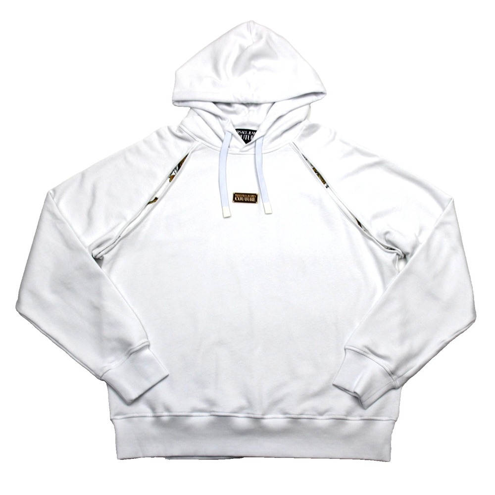 Versace Jeans Couture Hoodie Mens Large White Gold Logo Relaxed fit Sweatshirt